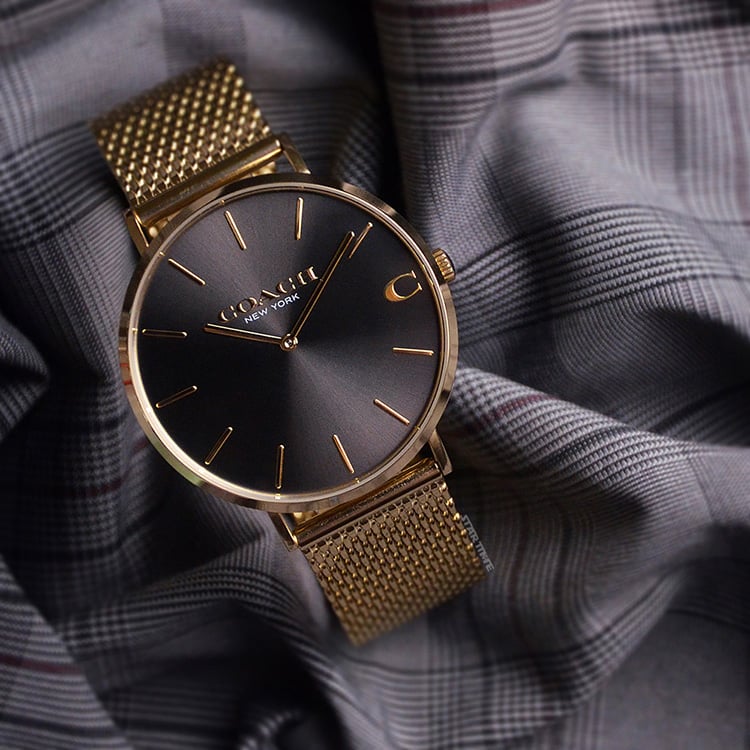 COACH Charles Black Dial Gold Mesh Bracelet Watch for Men - 14602440 - Image 2