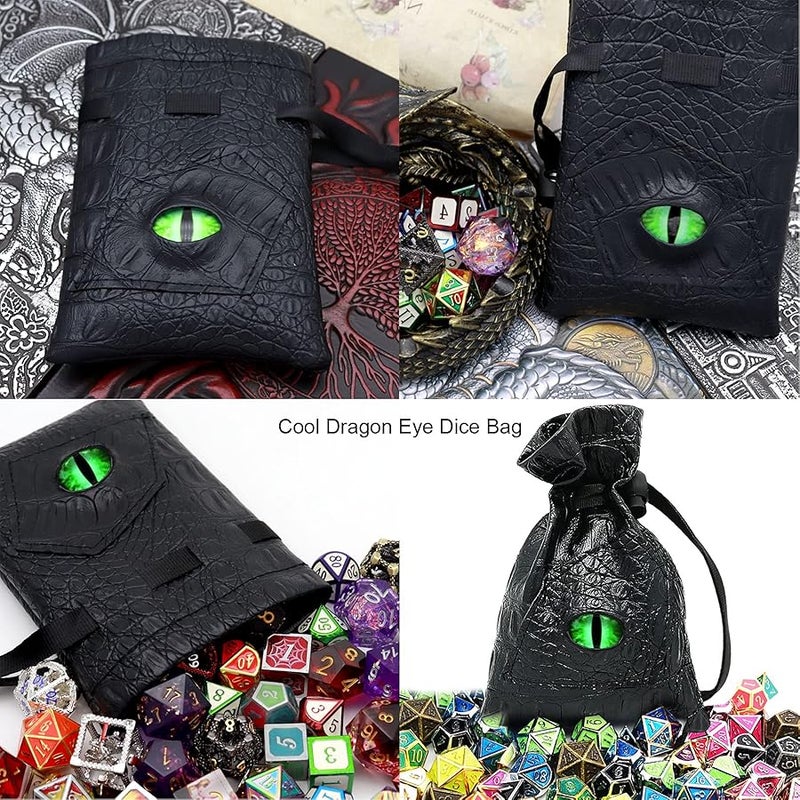 Haxtec (Venom-green Eye) - Dice Bag Drawstring Leather DND Dice Storage Pouch for D & D Roleplaying Games Dices, Coins and Accessories (Venom-Green Eye) - Image 2