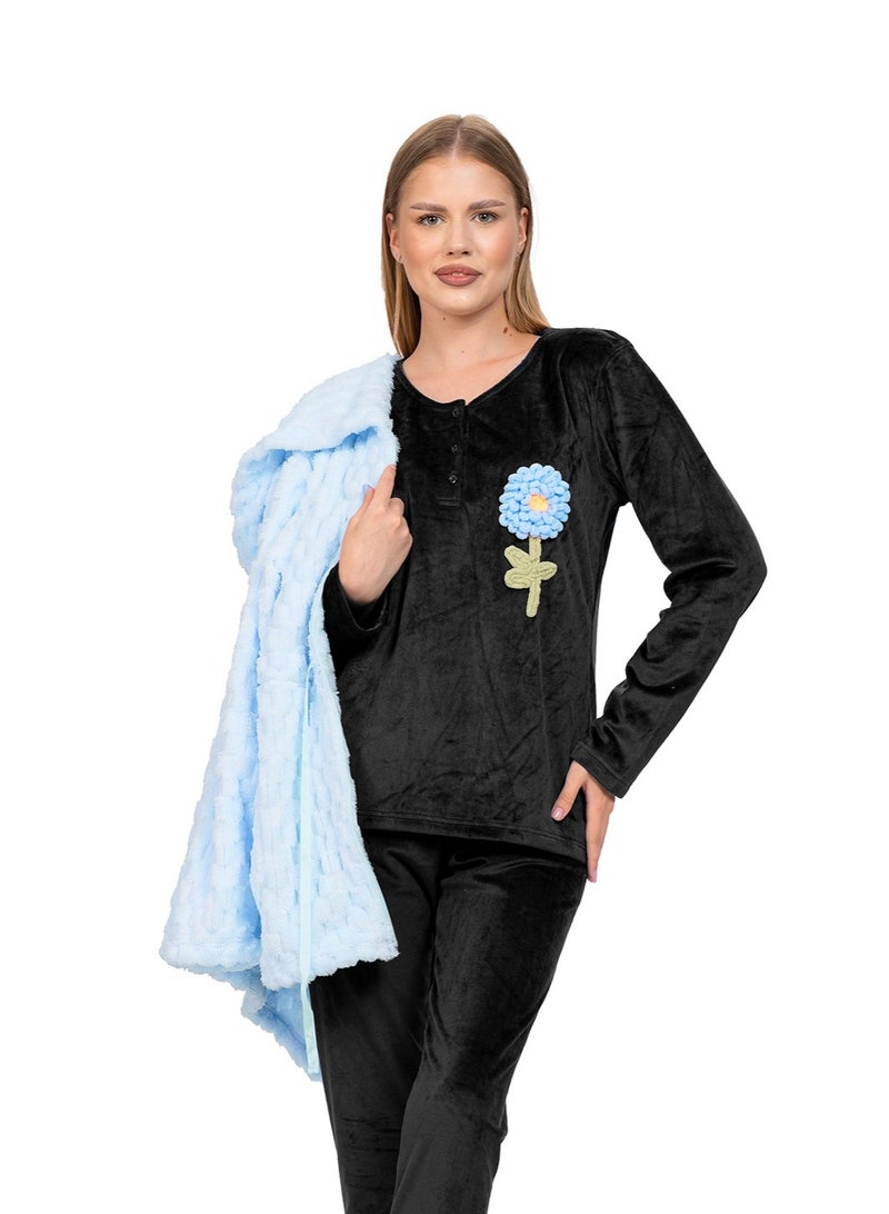 دعدوش  بيجامة نسائية فرو ومخمل من 3 قطع لمزيد من الدفء والاناقة - Image 5