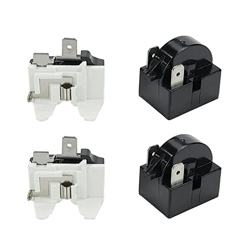 Semetall Refrigerator Starter Relay 4.7 PTC 2 Pin 15Ω Refrigerator Starter Relay and 1/5HP Refrigerator Overload Protector Replacement Part (4 Pieces in Total) - Image 1