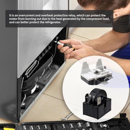 Semetall Refrigerator Starter Relay 4.7 PTC 2 Pin 15Ω Refrigerator Starter Relay and 1/5HP Refrigerator Overload Protector Replacement Part (4 Pieces in Total) - Image 4