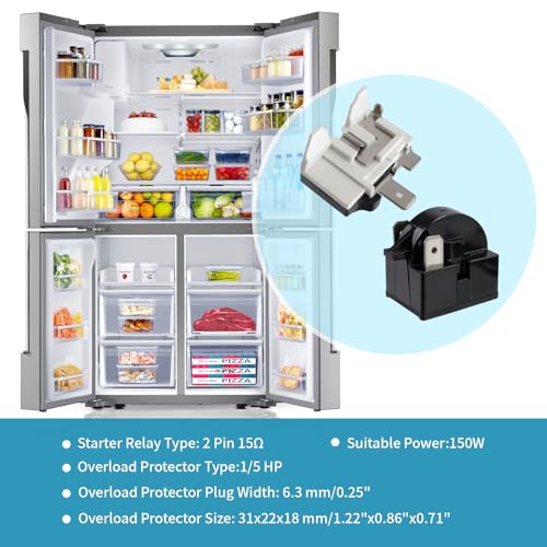 Semetall Refrigerator Starter Relay 4.7 PTC 2 Pin 15Ω Refrigerator Starter Relay and 1/5HP Refrigerator Overload Protector Replacement Part (4 Pieces in Total) - Image 3