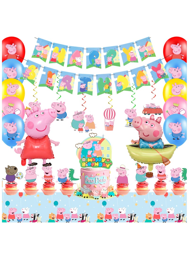 إيلوفهابرتي مجموعة زينة حفلة Peppa Pig، 35 قطعة مستلزمات حفلة عيد ميلاد Peppa Pig - زينة عيد ميلاد Peppa Pig لافتات مفارش طاولة لولبية وبالونات Peppa Pig زينة كعكة وما إلى ذلك مستلزمات حفلة Peppa Pig - Image 1