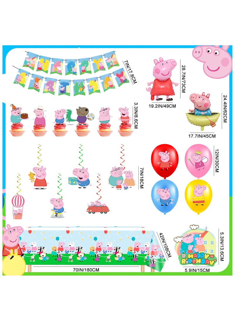 إيلوفهابرتي مجموعة زينة حفلة Peppa Pig، 35 قطعة مستلزمات حفلة عيد ميلاد Peppa Pig - زينة عيد ميلاد Peppa Pig لافتات مفارش طاولة لولبية وبالونات Peppa Pig زينة كعكة وما إلى ذلك مستلزمات حفلة Peppa Pig - Image 3