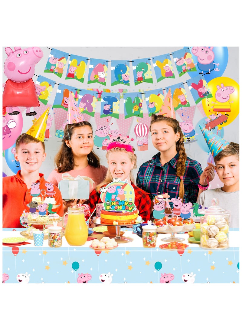 إيلوفهابرتي مجموعة زينة حفلة Peppa Pig، 35 قطعة مستلزمات حفلة عيد ميلاد Peppa Pig - زينة عيد ميلاد Peppa Pig لافتات مفارش طاولة لولبية وبالونات Peppa Pig زينة كعكة وما إلى ذلك مستلزمات حفلة Peppa Pig - Image 5