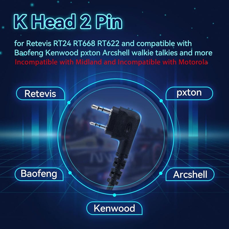 Retevis EHK012 Foldable Two Way Radio Headset with Mic,Noise Reduction,Volume Adjust, Compatible with Baofeng UV-5R BF-F8HP PRO AR-5RM Pxton PX-888S, for RT22 RT68 RT86, 2 Way Radio Headset(1 Pack) - Image 5