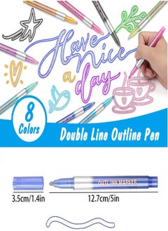 Y&D Outline Markers Pens, 8 Colors Double Line Highlighter, Journal Pens Colored Permanent Marker for Kids, Illustration Coloring Sketching Card Make, Greeting Cards DIY Scrapbook  - Image 2
