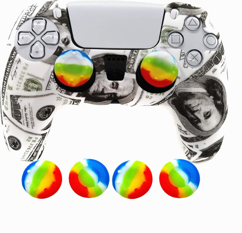 Asokex Skin for PS5 Controller Grips, Silicone Case Cover for PlayStation 5 Anti-Slip Protector with 4pcs Thumb Joysticks Caps (4caps dollers) - Image 1