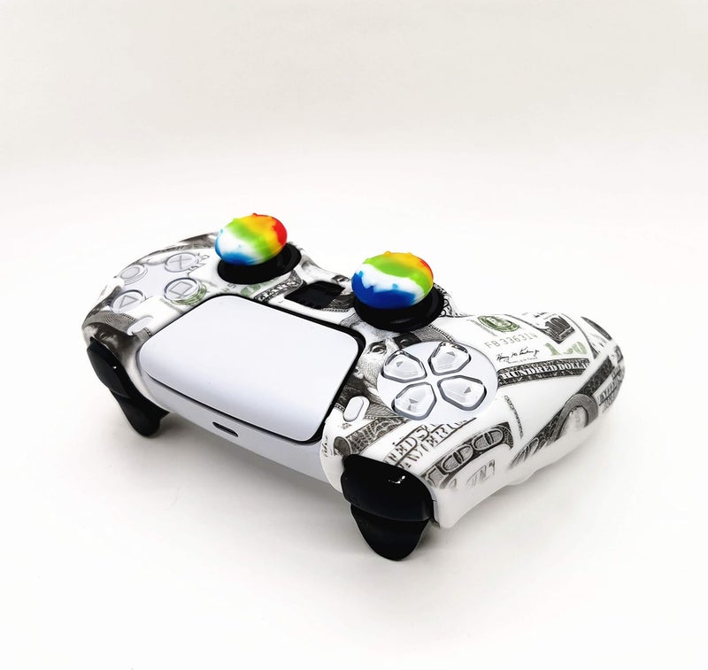 Asokex Skin for PS5 Controller Grips, Silicone Case Cover for PlayStation 5 Anti-Slip Protector with 4pcs Thumb Joysticks Caps (4caps dollers) - Image 4
