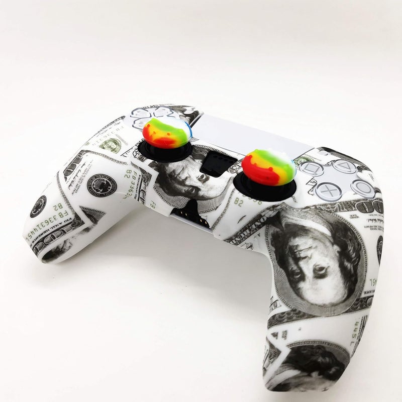 Asokex Skin for PS5 Controller Grips, Silicone Case Cover for PlayStation 5 Anti-Slip Protector with 4pcs Thumb Joysticks Caps (4caps dollers) - Image 2