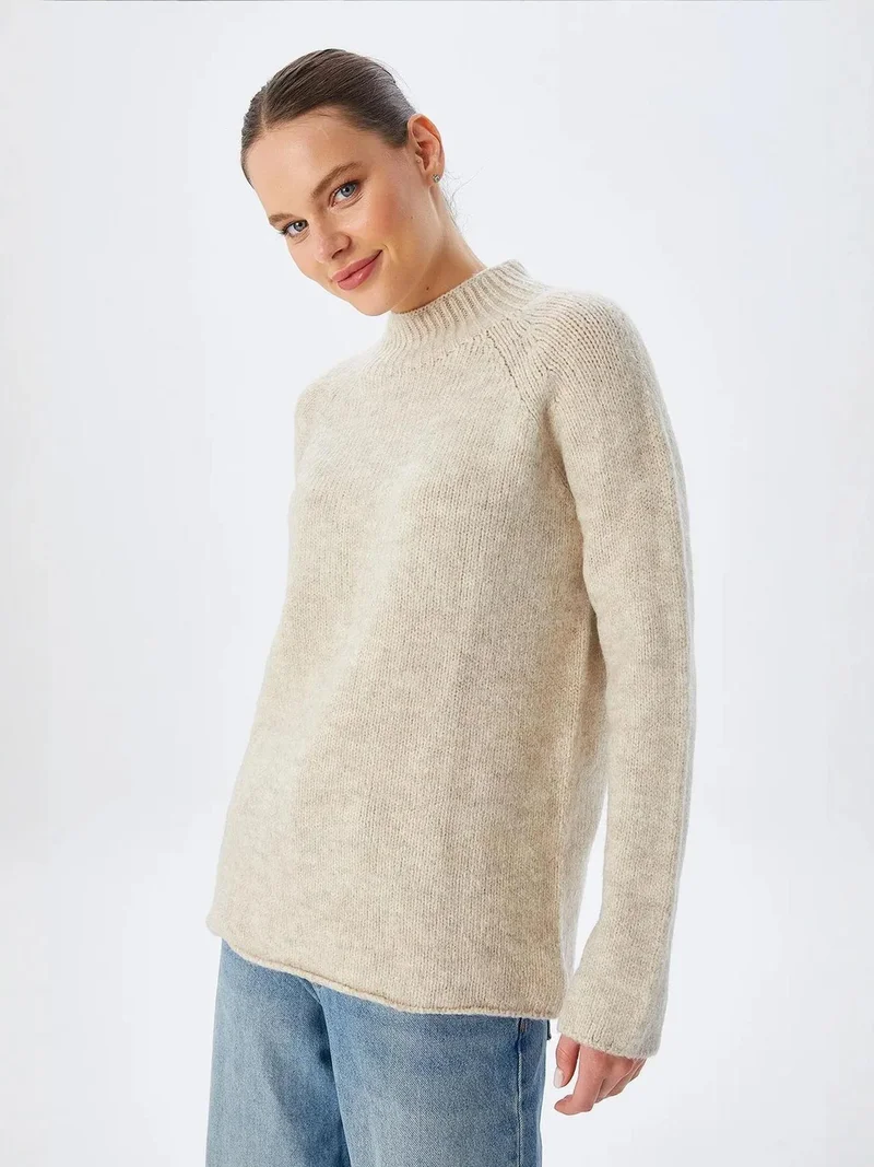 Mixray Stone Natural Mixray Knit Half Turtleneck Sweater for Women | Best Price UAE