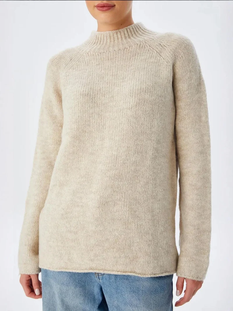 Mixray Stone Natural Mixray Knit Half Turtleneck Sweater for Women | Best Price UAE