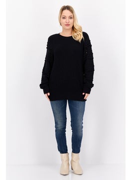 INC Women Crew Neck Long Sleeves Knitted Sweater, Black  - Image 4