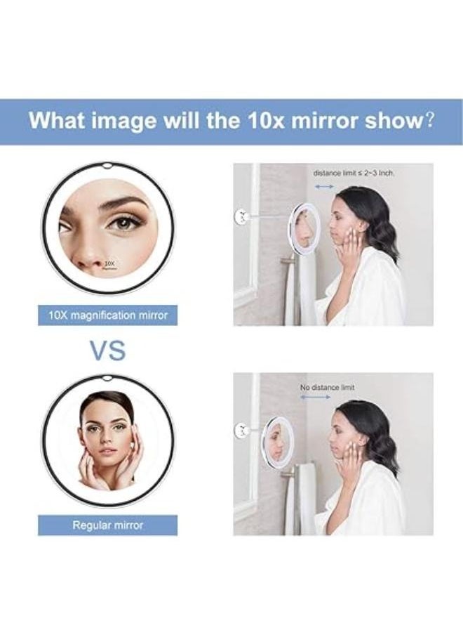 flexible - 10X Magnifying Makeup Mirror Flexible LED Light with Electric Lock Suction Cup, Bright Diffuse Light and 360 Degree Rotation Portable Wireless Mirror for Travel Home Bathroom - Image 1