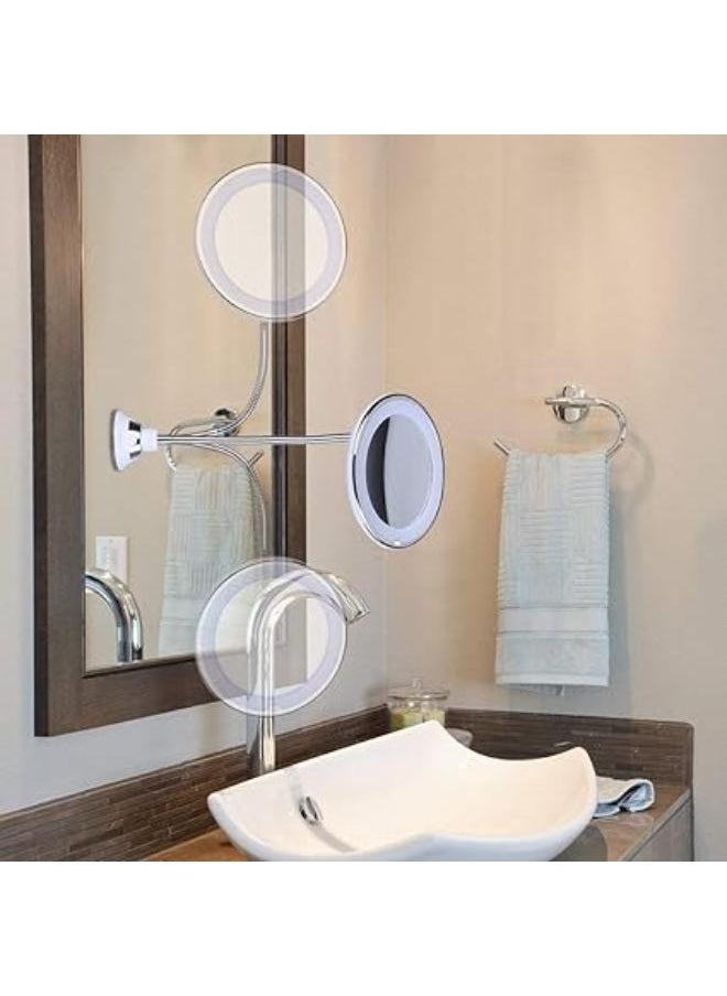 flexible - 10X Magnifying Makeup Mirror Flexible LED Light with Electric Lock Suction Cup, Bright Diffuse Light and 360 Degree Rotation Portable Wireless Mirror for Travel Home Bathroom - Image 1