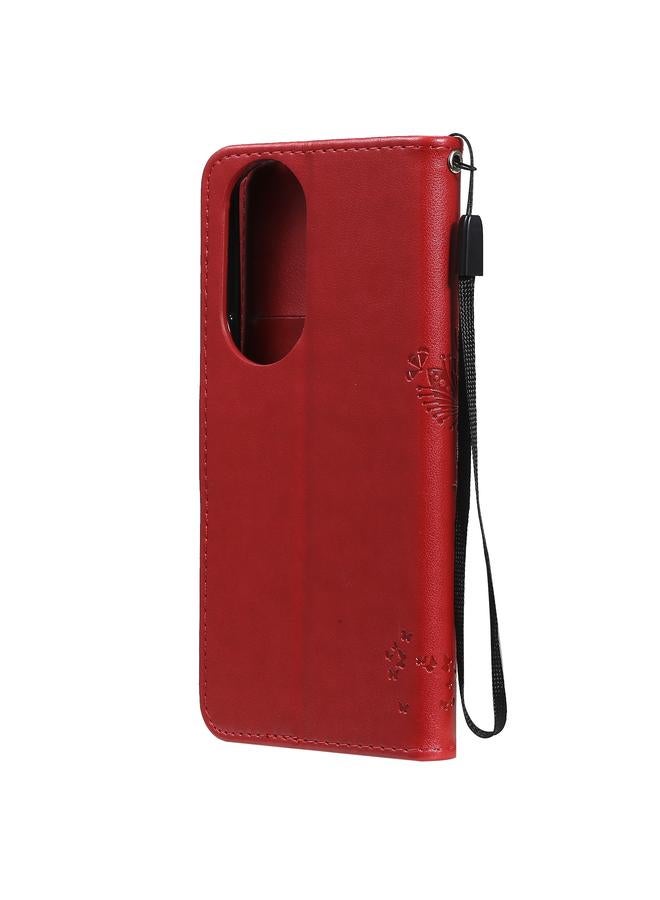 Zaboon Case For Huawei P50 Tree & Cat Pattern Pressed Printing Horizontal Flip PU Leather Case with Holder & Card Slots & Wallet & Lanyard - Image 3