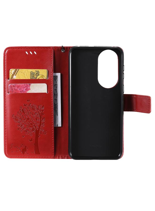 Zaboon Case For Huawei P50 Tree & Cat Pattern Pressed Printing Horizontal Flip PU Leather Case with Holder & Card Slots & Wallet & Lanyard - Image 4