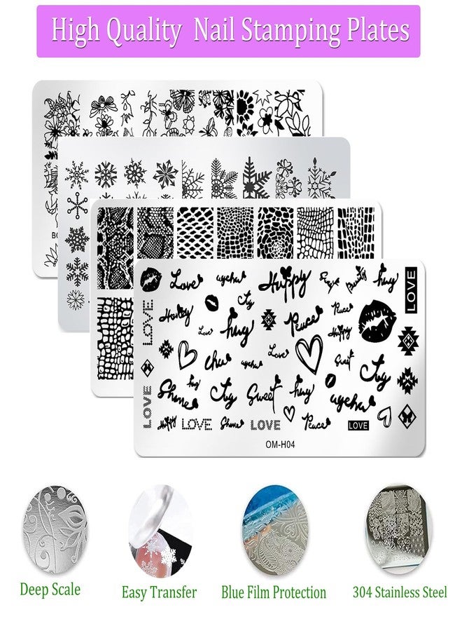 Bluezoo Nail Stamper Plate Kit, 4x Nail Stamping Plates +Dual-end Silicone Nail Art Stamper +Scraper, Butterfly Flowers & Leopard & Snake & Kiss Heart & Winter Christmas Design,DIY Manicure Salon Home BlueZOO - Image 3