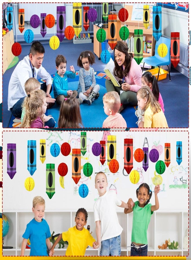 Seenelling مجموعة زينة العودة إلى المدرسة من سيلينج، 24 قطعة، تتضمن 12 قلم رصاص ملون معلق على السقف و12 كرة ورقية على شكل خلية نحل للاحتفال بأول يوم دراسي (ألوان شمعية). - Image 5