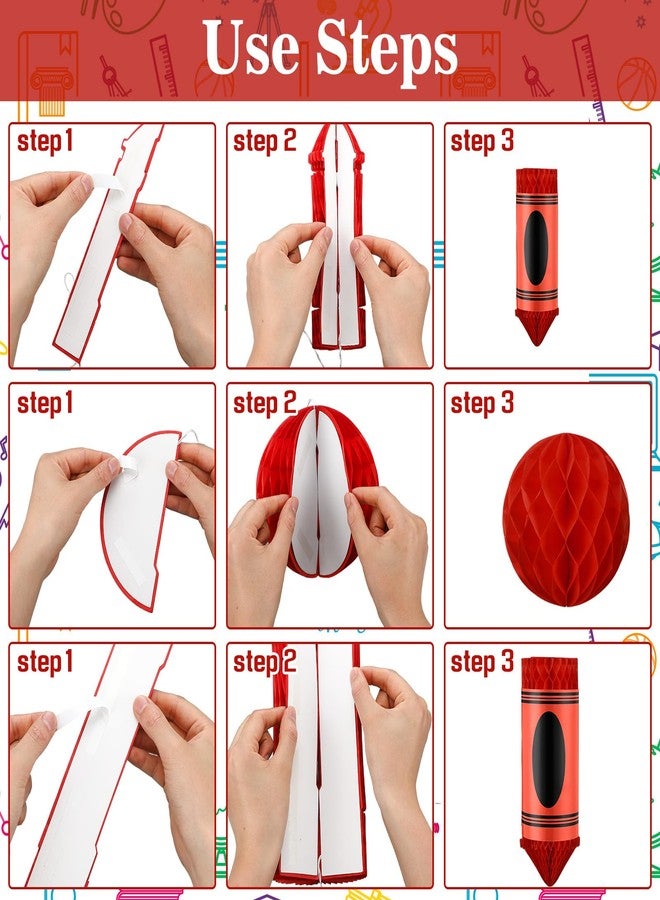 Seenelling مجموعة زينة العودة إلى المدرسة من سيلينج، 24 قطعة، تتضمن 12 قلم رصاص ملون معلق على السقف و12 كرة ورقية على شكل خلية نحل للاحتفال بأول يوم دراسي (ألوان شمعية). - Image 3