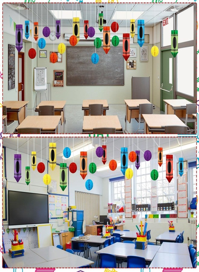 Seenelling مجموعة زينة العودة إلى المدرسة من سيلينج، 24 قطعة، تتضمن 12 قلم رصاص ملون معلق على السقف و12 كرة ورقية على شكل خلية نحل للاحتفال بأول يوم دراسي (ألوان شمعية). - Image 4