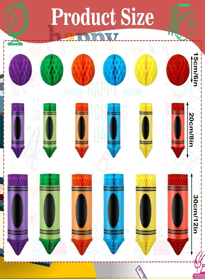 Seenelling مجموعة زينة العودة إلى المدرسة من سيلينج، 24 قطعة، تتضمن 12 قلم رصاص ملون معلق على السقف و12 كرة ورقية على شكل خلية نحل للاحتفال بأول يوم دراسي (ألوان شمعية). - Image 2