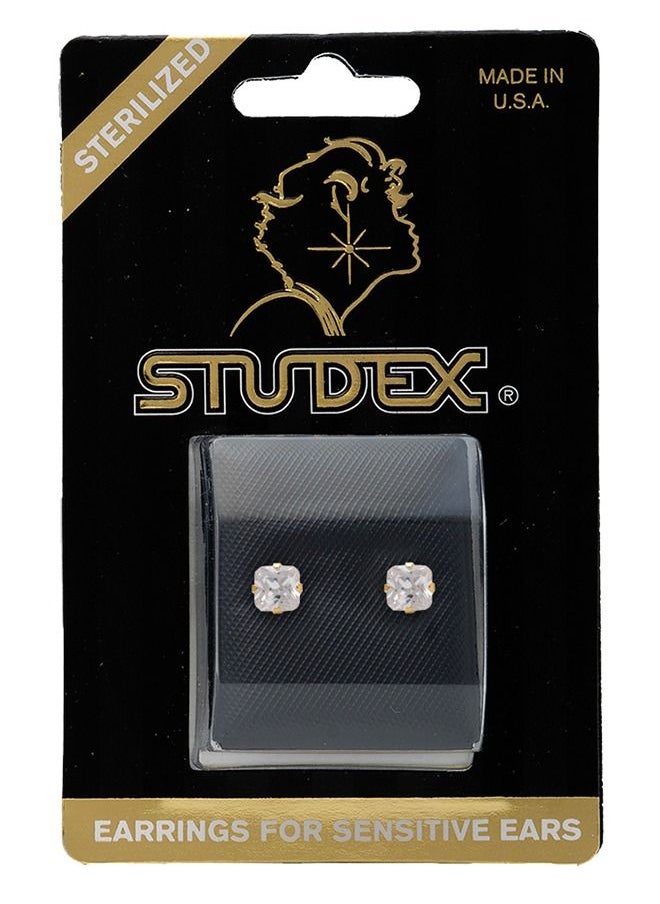 Studex - 7X7MM Cubic Zirconia 24K Pure Gold Plated Ear Studs - Image 1