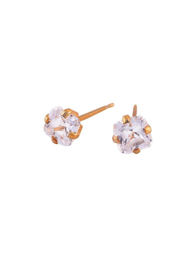 Studex - 7X7MM Cubic Zirconia 24K Pure Gold Plated Ear Studs - Image 1