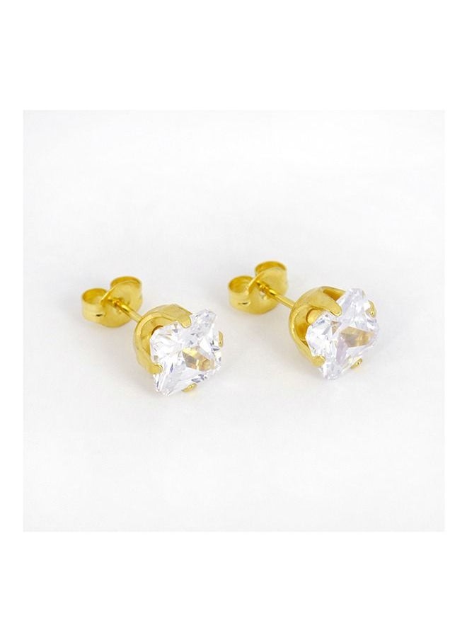 Studex - 7X7MM Cubic Zirconia 24K Pure Gold Plated Ear Studs - Image 1