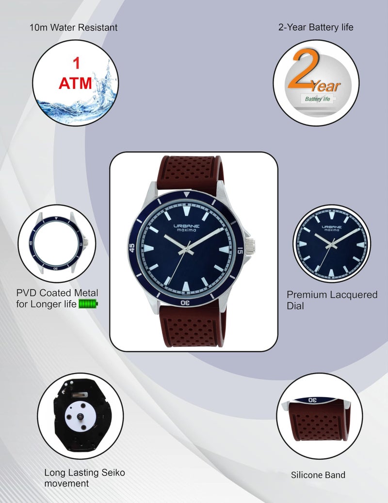 Maxima Urbane Analog Watch Collection for Men 70345PMGI, dial_Color -Blue, Band_Color-Brown - Image 3