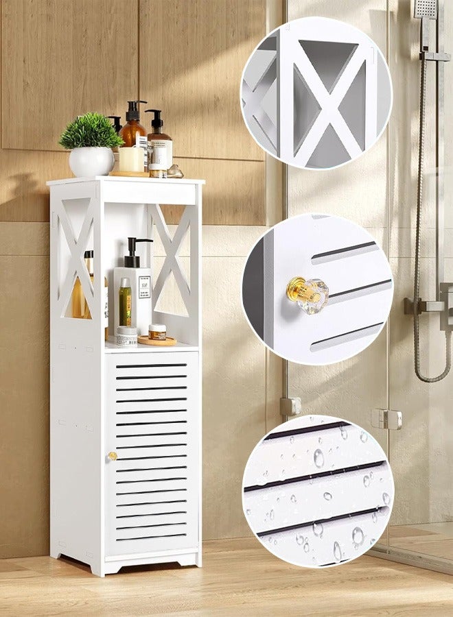 نوايوو خزانات الحمام ضد الماء، خزانة تخزين رفوف الحمام  مع طبقة الاستخدام اليومي و 1 باب خزانة(الأبيض) - Image 1