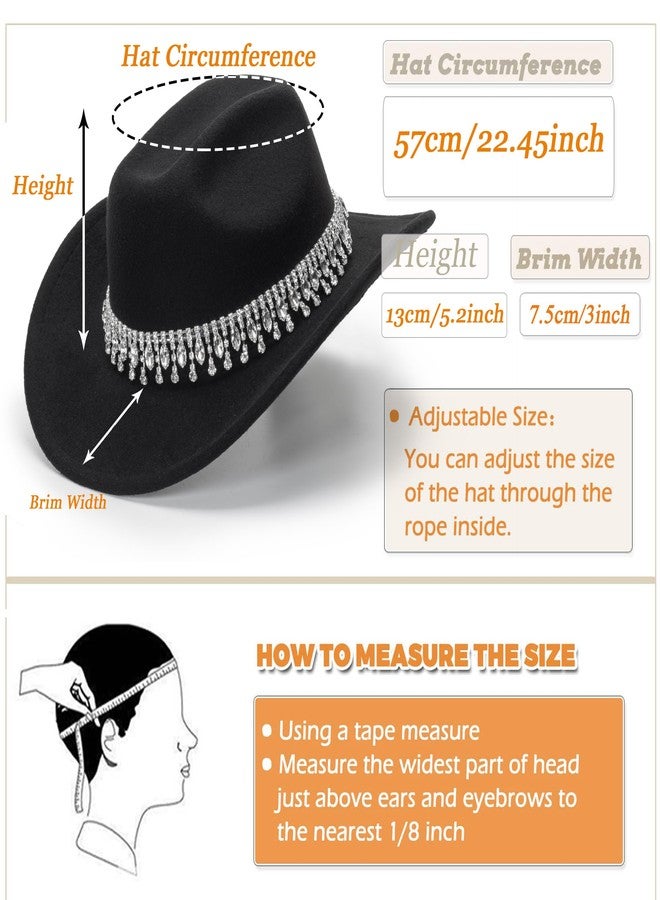 CXQRR Glitter Silver Black Cowboy Hats for Women - Western Sparkly Rhinestone Cowgirl Hat for Ladies - Image 4