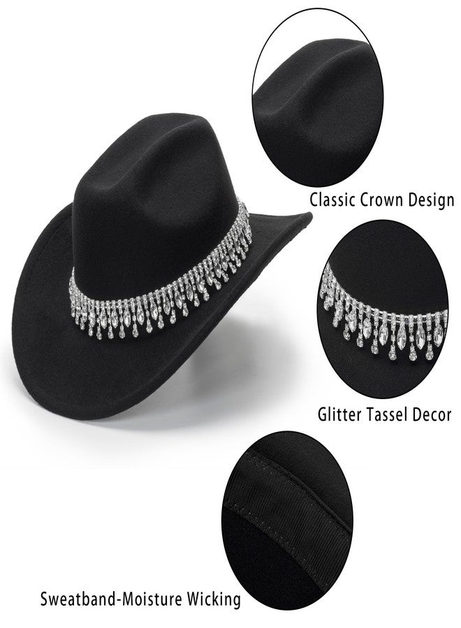 CXQRR Glitter Silver Black Cowboy Hats for Women - Western Sparkly Rhinestone Cowgirl Hat for Ladies - Image 3