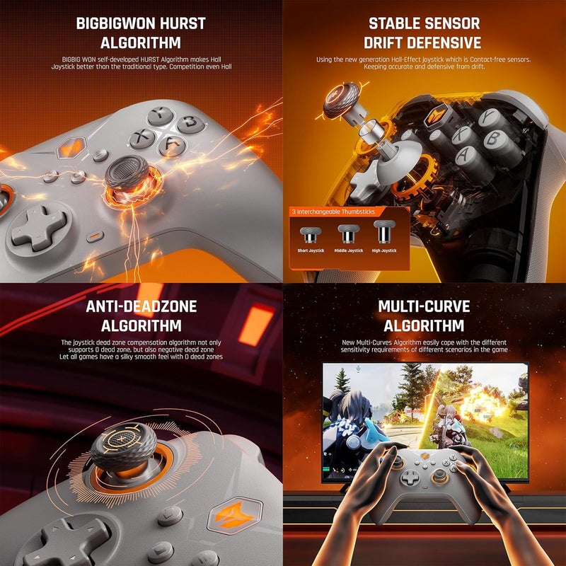 BIGBIG WON Wireless Controllers, BIGBIG WON Gale Hall PC Controllers Motion Control, Hall Joysticks&Triggers, 3 Pairs of Thumbsticks, PC App Game Controllers for Switch/PC/iOS/Android Wireless Gaming Controller - Image 3