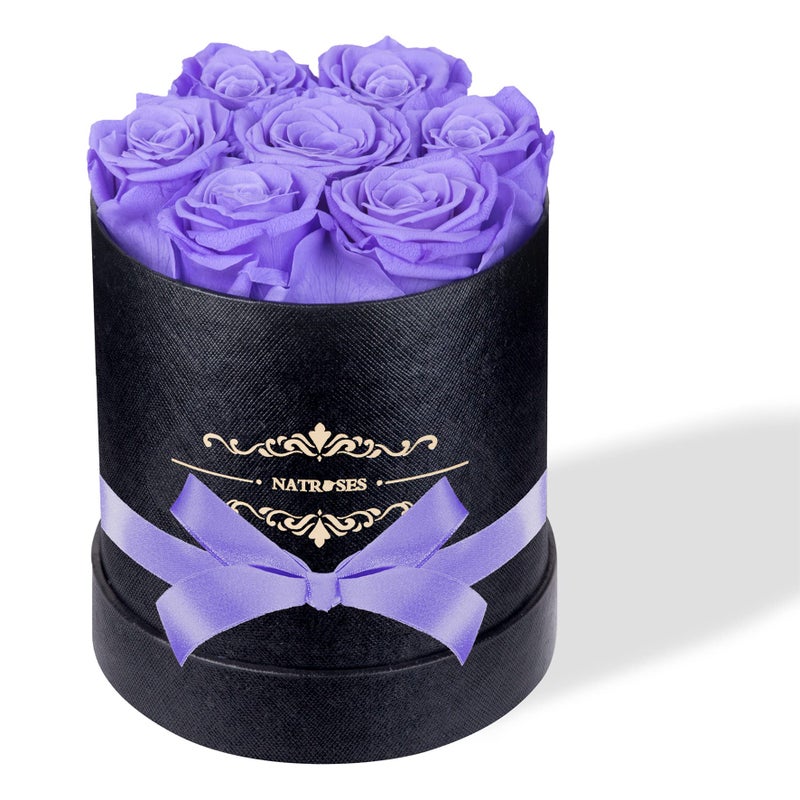 NATROSES NATROSES 7 Piece Preserved Roses in a Box Preserved Flowers for Birthday Flower Gifts for Mothers Day Light Purple 