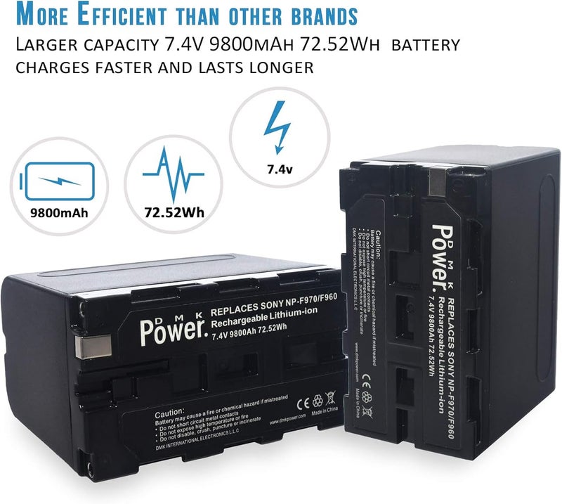 DMK Power NP-F970/NP-F960 "2 Pcs 9800mAh Battery and 1 x DC-01 Digital Dual Battery Charger", made for LED Photo Video Lights and Monitor only (Not for Cameras & Camcorder) - Image 4
