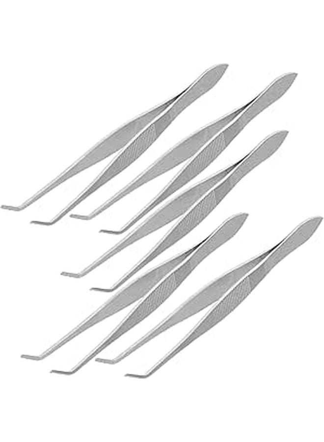5pcs Stainless Steel Serrated Forceps 10cm Angled Tip Anti Slip Precision Tweezers For Laboratory Aquarium Craft - Image 1