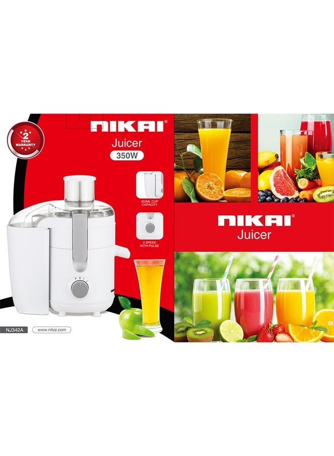NIKAI 2 Speed Pulse Function Centrifugal Juicer Stainless Steel Filter 0.95 L 350 W NJ342A White - Image 3