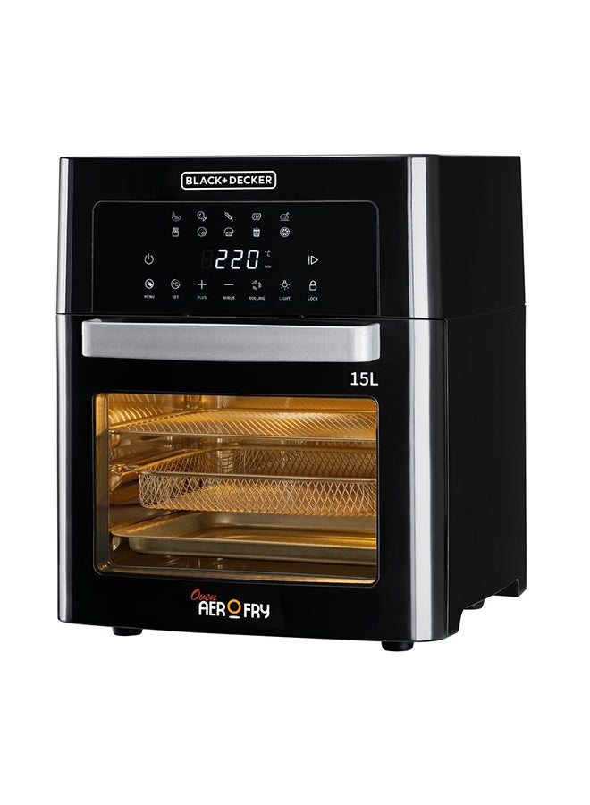 BLACK+DECKER Digital Air Fryer Oven, Family-Sized Capacity, Touch Control, 10 Preset Functions, 80-220°C Adjustable Temp, Rapid Air Convection, Smoke-Free Cooking, 15 L 1700 W AOF150-B5 Black - Image 1