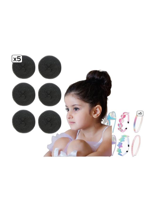 6Pcs Hair Bun Maker, Small Bun Maker for Kids - Ballet and Sock Buns, Easy Hair Donut (6pc Black 2 Inch Size) & 6 Pack Girls Headbands Glitter Kids Hair Accessories Bow/Heart/Star Shaped Sweet Hairband For Toddler/Girls/TeensBundle - Image 1
