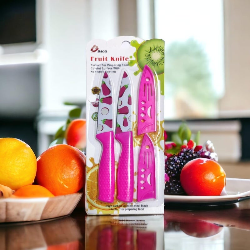 9UP Stainless Steel Fruit Design Kitchen Knife Set with NonSlip Handle Coted Blade Vegetable Knife Chef Knife with Blade Cover Pack of 1Set - Image 1