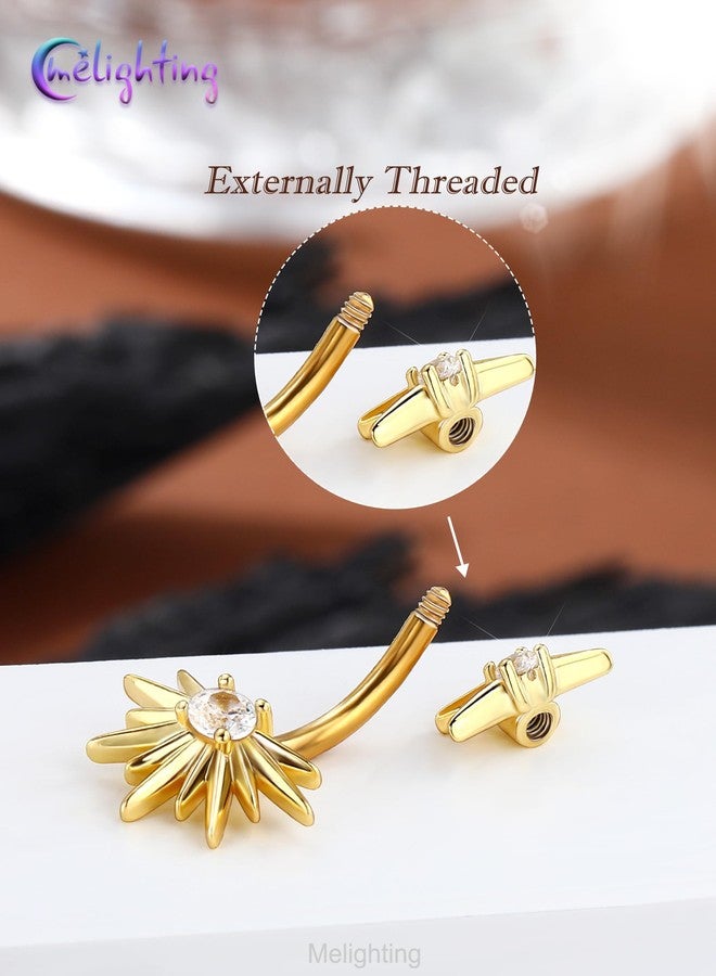 Melighting 14G Belly Button Ring, Sun Belly Piercing Jewelry 316L Surgical Steel, Gold Navel Bars Barbell CZ Clear, 10 mm Body Jewellery for Women - Image 4