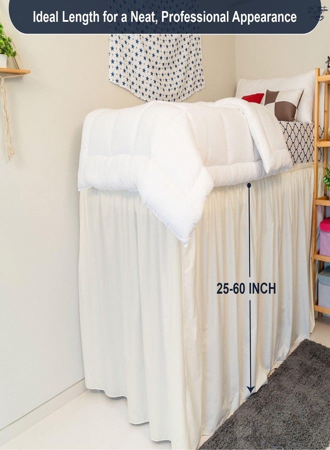 Cottington Lane تنورة سرير كوتينغتون لين المزينة بكشكشة، مقاس كبير جدًا، بطول 46 بوصة، مصنوعة من ألياف دقيقة 100%، مع كشكشة مرنة قابلة لللف حول السرير، لون عاجي - Image 4