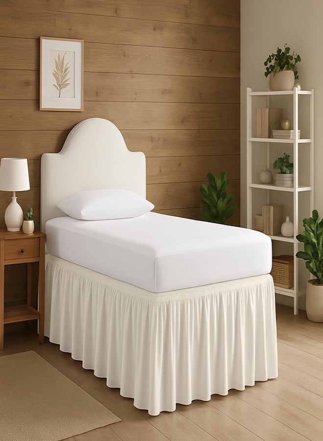 Cottington Lane تنورة سرير كوتينغتون لين المزينة بكشكشة، مقاس كبير جدًا، بطول 46 بوصة، مصنوعة من ألياف دقيقة 100%، مع كشكشة مرنة قابلة لللف حول السرير، لون عاجي - Image 1