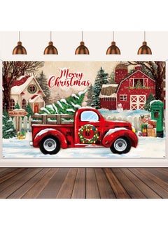 Irenare Christmas Red Truck Banner Backdrop Vintage Holiday Party Background Decorations For Photography Xmas Tree Red Black Buffalo Plaid Photo Booths Wall Hanging Decor For Home Studio 72.8 X 43.3 Inch  - Image 1