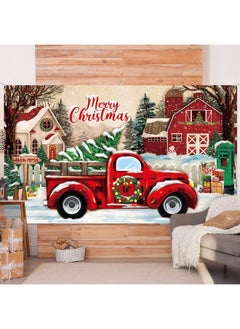Irenare Christmas Red Truck Banner Backdrop Vintage Holiday Party Background Decorations For Photography Xmas Tree Red Black Buffalo Plaid Photo Booths Wall Hanging Decor For Home Studio 72.8 X 43.3 Inch  - Image 5