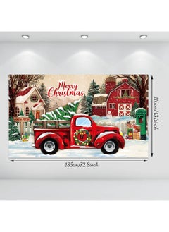 Irenare Christmas Red Truck Banner Backdrop Vintage Holiday Party Background Decorations For Photography Xmas Tree Red Black Buffalo Plaid Photo Booths Wall Hanging Decor For Home Studio 72.8 X 43.3 Inch  - Image 2