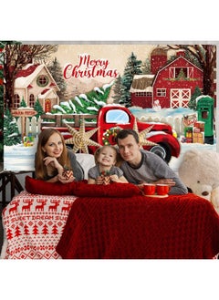 Irenare Christmas Red Truck Banner Backdrop Vintage Holiday Party Background Decorations For Photography Xmas Tree Red Black Buffalo Plaid Photo Booths Wall Hanging Decor For Home Studio 72.8 X 43.3 Inch  - Image 3