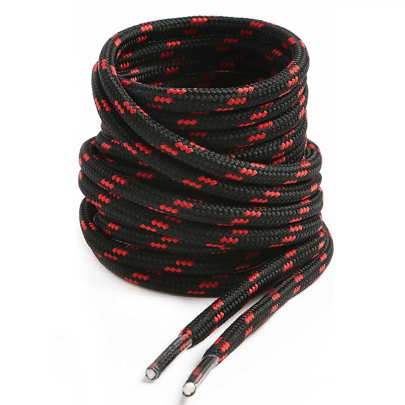 VSUDO 47 Inches Round Black Boot Laces, Heavy Duty Work Boot Shoe Laces for Men, 5/32 Inches Shoelaces for Women Outdoor Hiking Shoes [1 Pair-Black with Red Dot-120CM] - Image 1