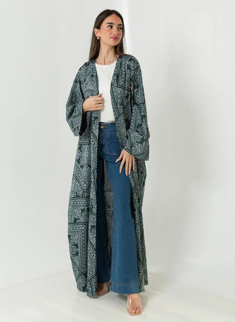 Kaafmeem Green Bandana Wide-fit Abaya